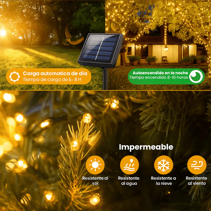 Luces Navideñas Solares Multicolor con 8 Modos y 12 metros - ✨¡Iluminá tu Navidad sin gastar en luz!✨