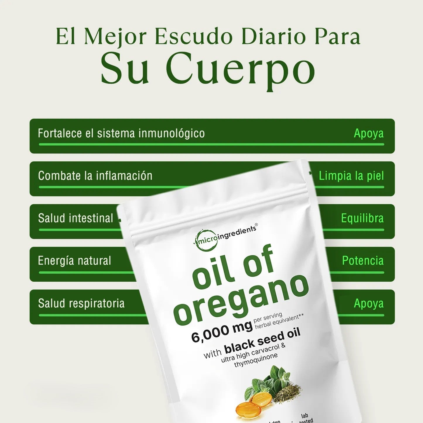 Aceite de Orégano - El Antibiótico Natural Más Poderoso (90 cápsulas)